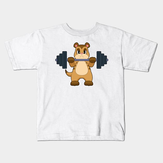 Meerkat Bodybuilder Dumbbell Bodybuilding Kids T-Shirt by Markus Schnabel